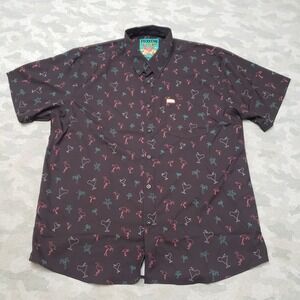 Dixxon Shirt Mens 2X Black Martini Bay Flamingo Short Sleeve Button-Up